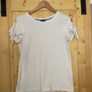 Nautica White Short Sleeve Tee with Tie-Sleeve Detail